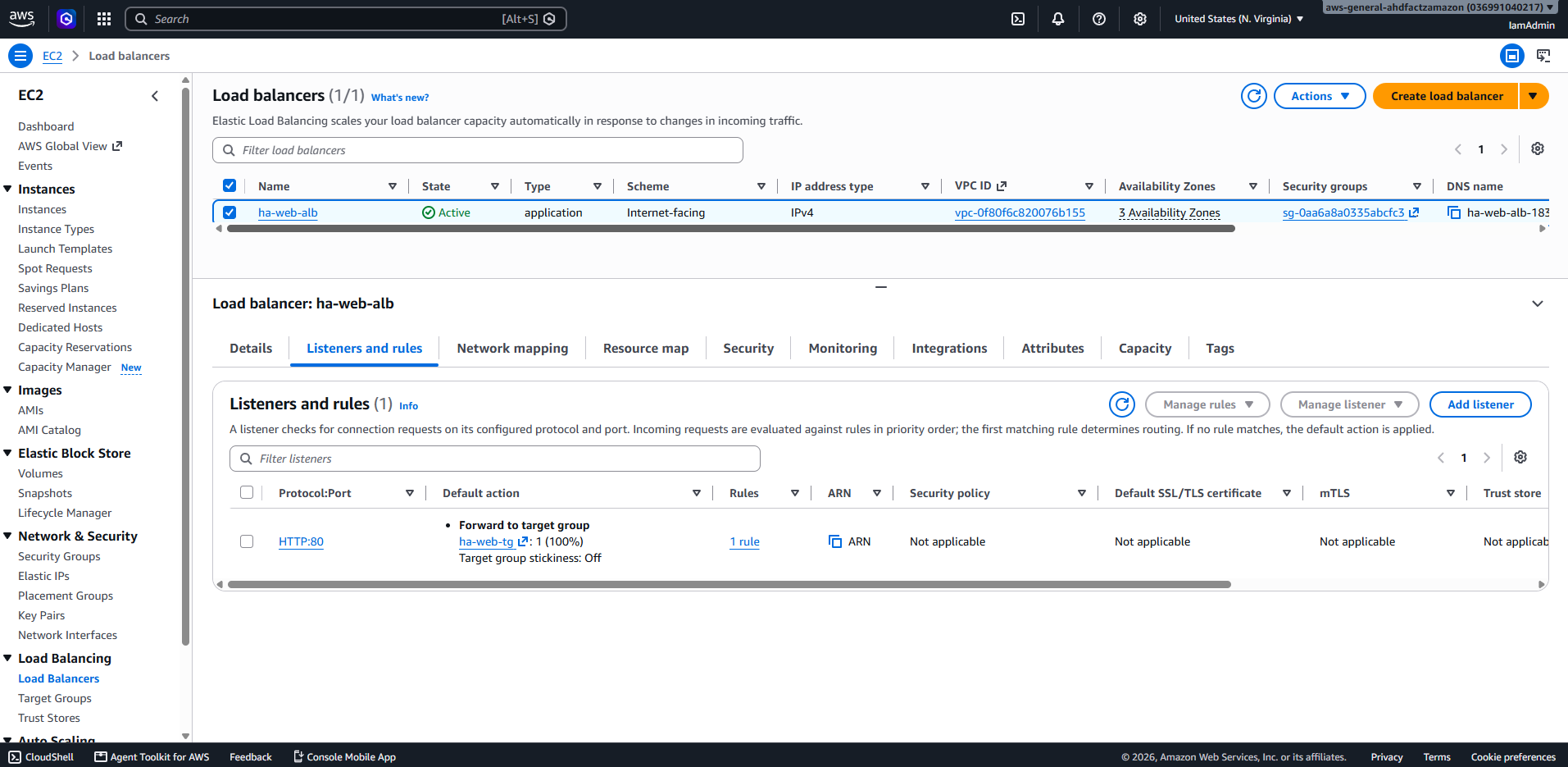 Application Load Balancer listener configuration