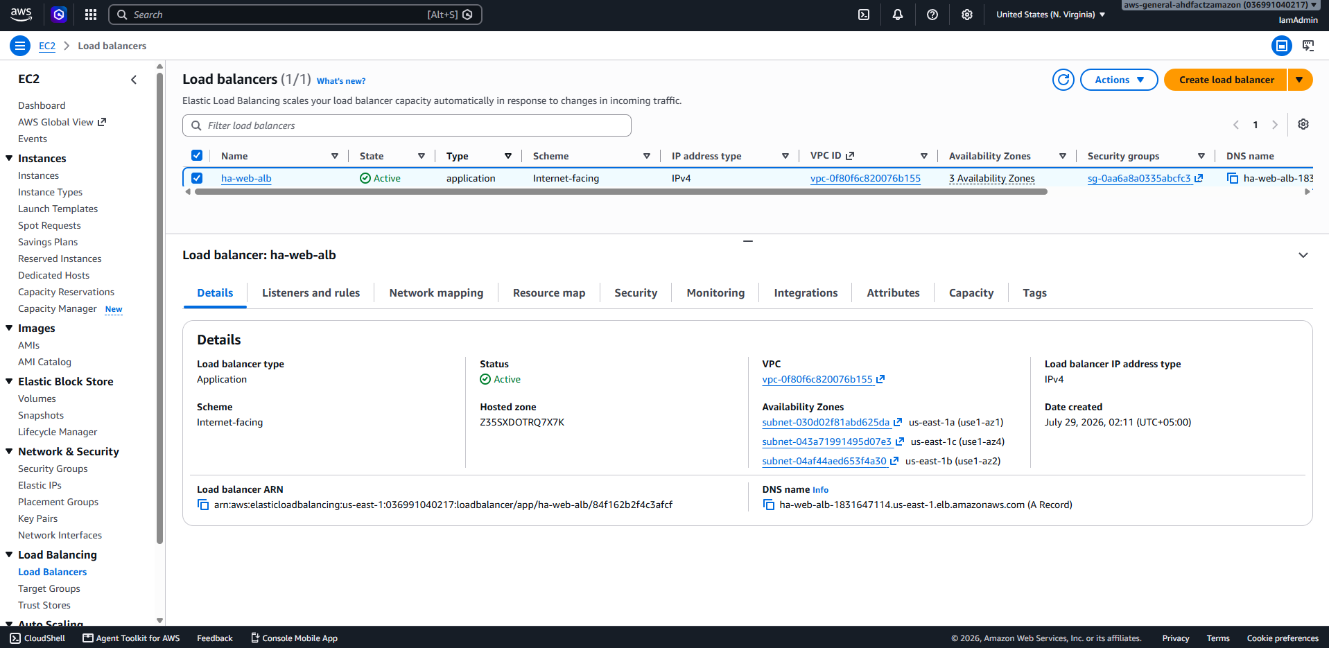 Application Load Balancer configuration