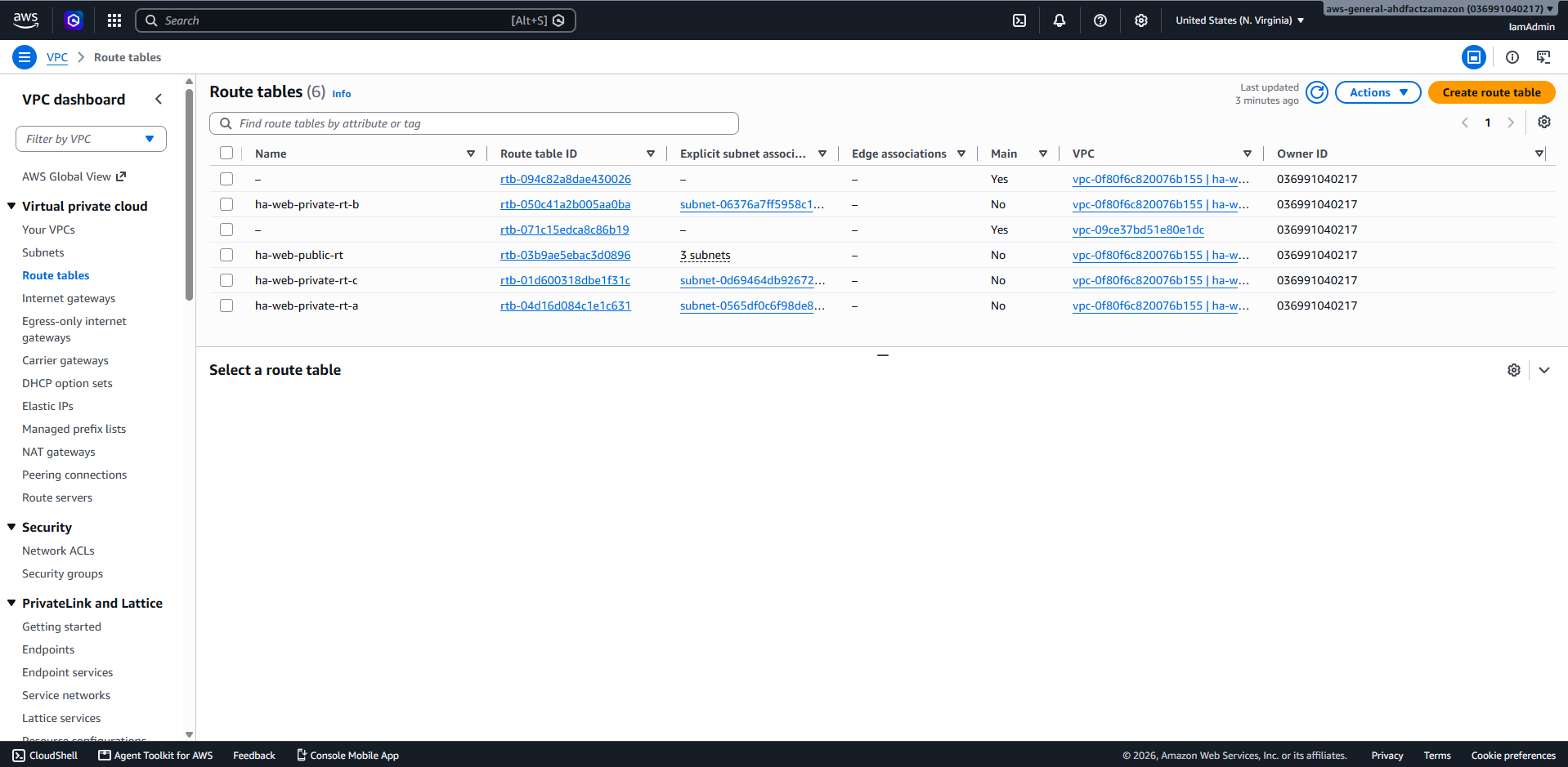 All configured AWS route tables