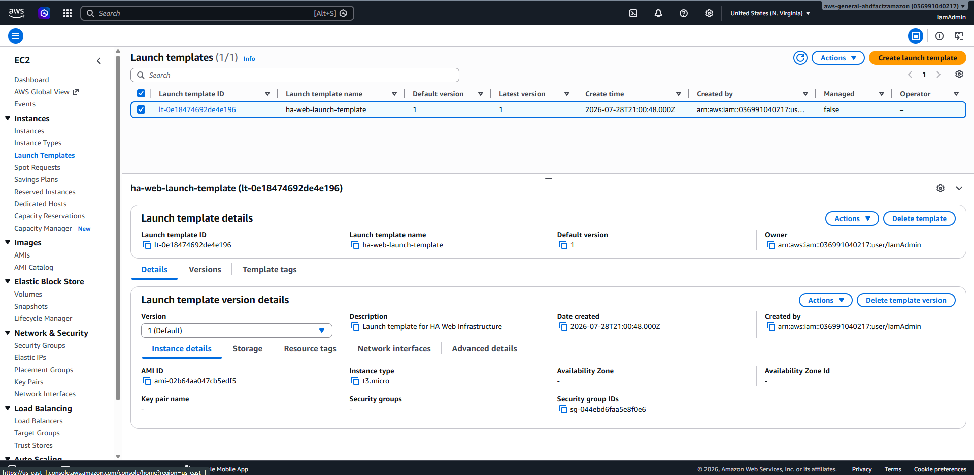 EC2 Launch Template configuration