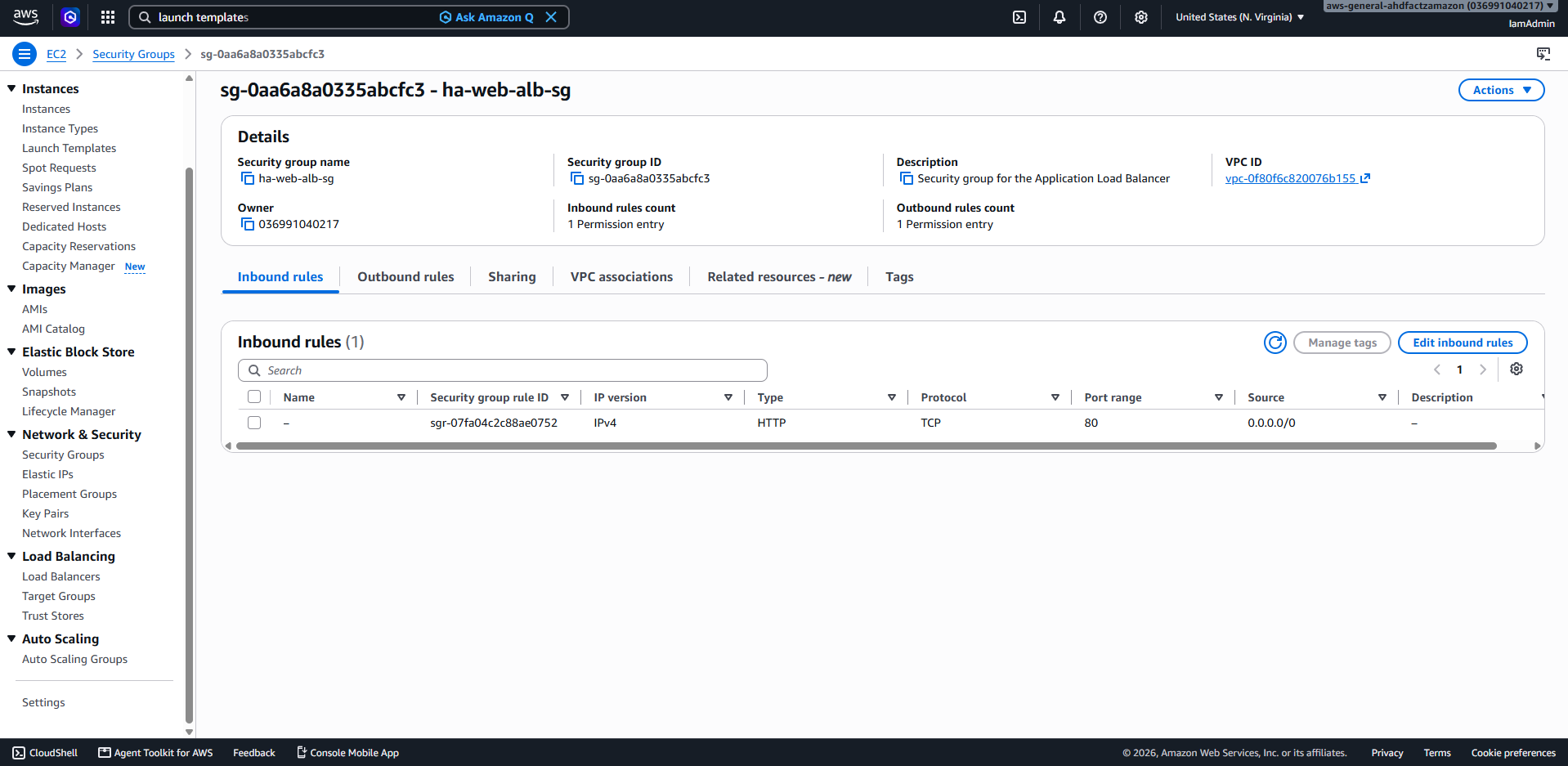 Application Load Balancer security group