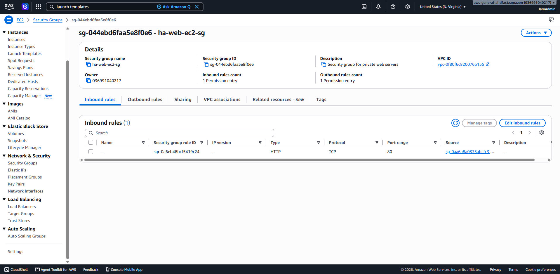 EC2 security group allowing traffic from the ALB