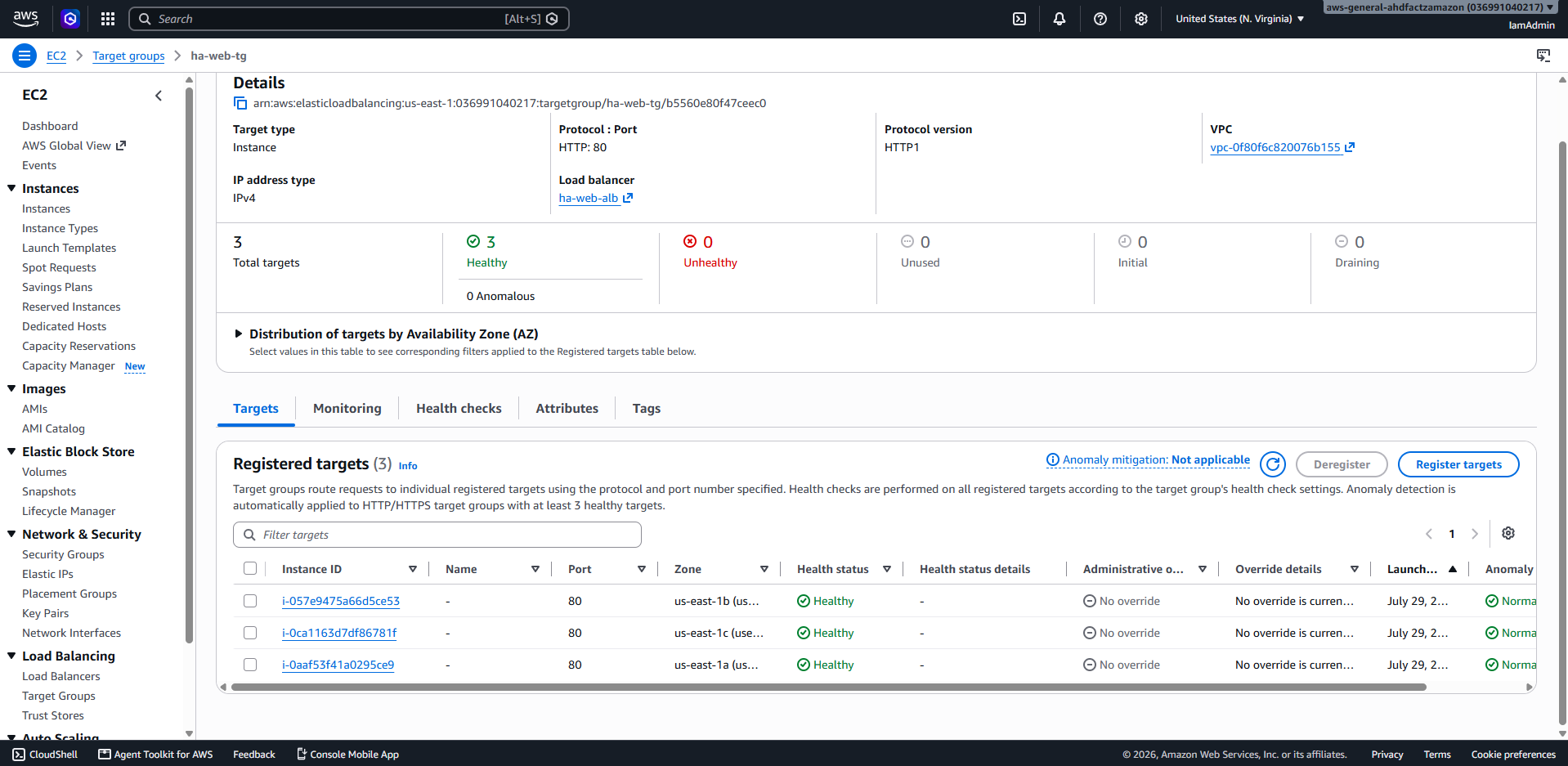 Target Group configuration and health check settings